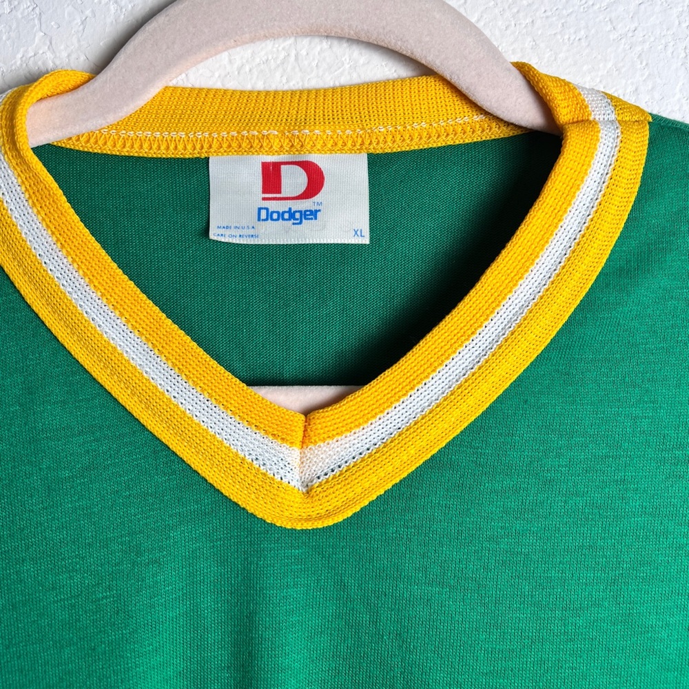 Vintage Dodger‎ Green Yellow V-Neck Bowling Shirt “Ray’s Mainstreet Lanes WI” XL - Picture 5 of 10
